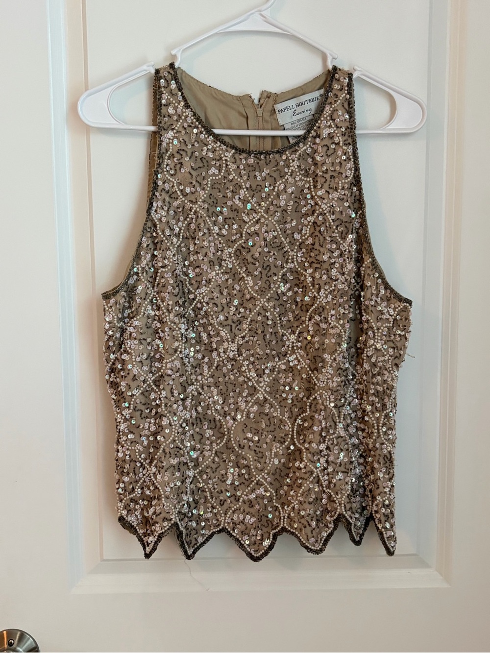 VTG Papell Boutique Beaded Taupe Sequin Sleeveless Camisole